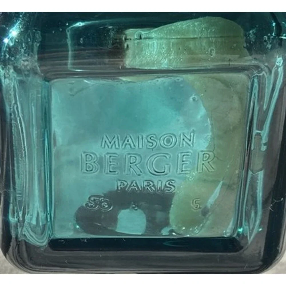 Vintage Lampe Berger Aqua Glass Rectangular Fragrance Oil Lamp Silver Top